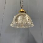 Middelgrote Asteroid persglazen Holophane hanglamp met messing armatuur