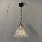 Klein formaat persglazen Holophane hanglamp met ketting en plafondkap