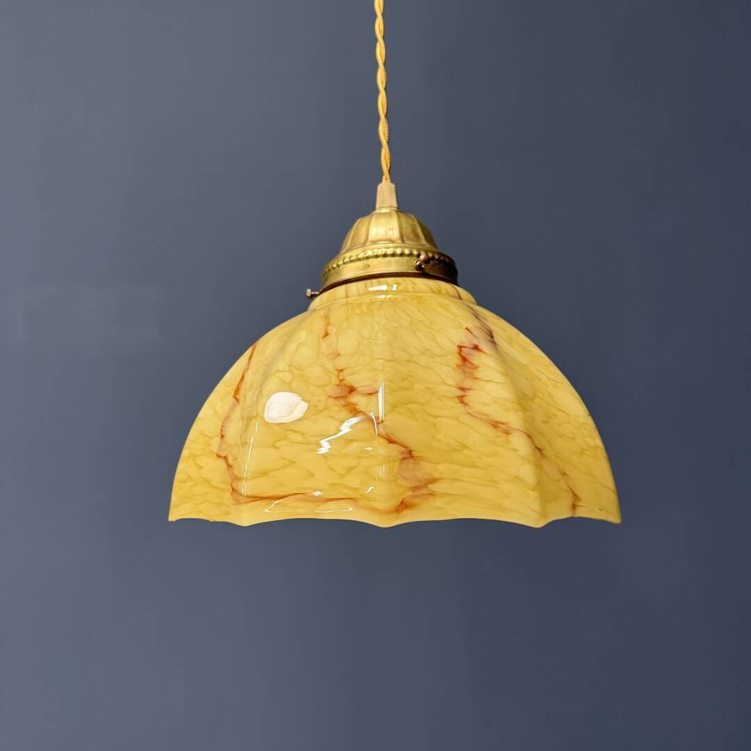 Vintage paraplu vormige geel gemarmerde glazen hanglamp