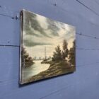 Olieverf schilderij boerderij aan het water