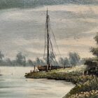 Olieverf schilderij boerderij aan het water