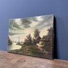 Olieverf schilderij boerderij aan het water