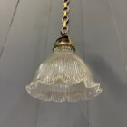 Klein formaat persglazen Holophane hanglamp met ketting en plafondkap