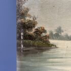 Olieverf schilderij boerderij aan het water