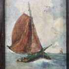 Oud olieverf schilderijtje met zeilboten