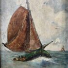 Oud olieverf schilderijtje met zeilboten