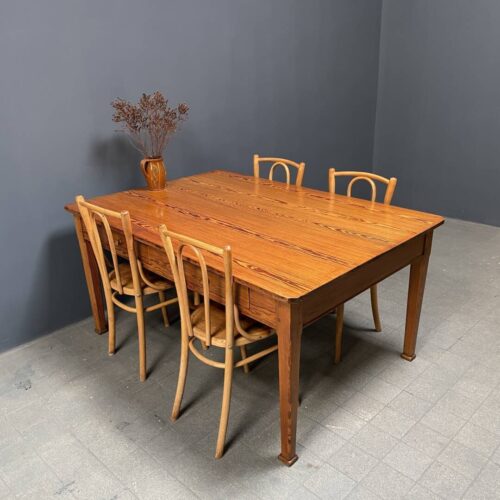 Antieke pitch pine stoffen tafel met twee laden