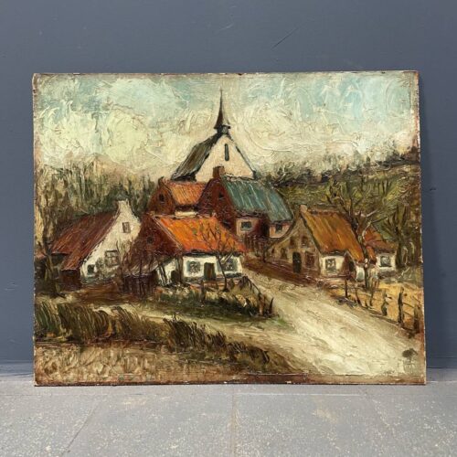 Olieverf schilderij van een dorp
